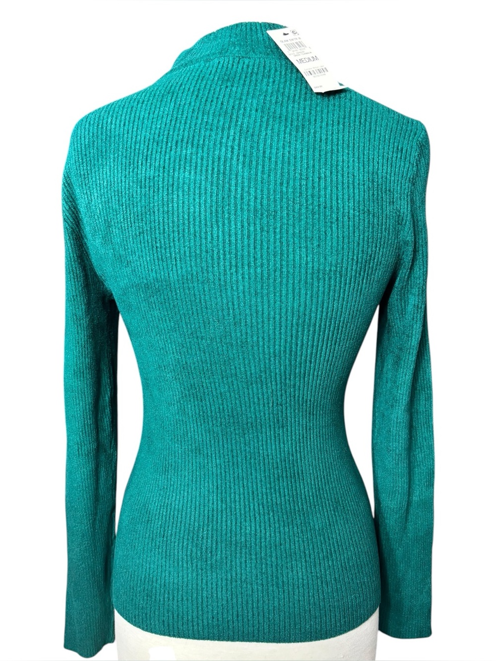 NWT INC International Concepts Emerald Green Ribbed Keyhole Mock Neck Sweater (S - Picture 3 of 4